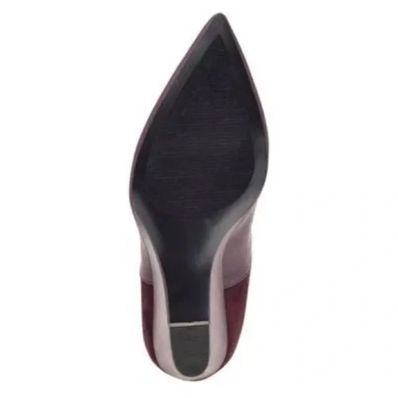 GUESS Burgundy Purple Mixed Media Buckled Strap Acora Point Toe Wedge dress Boot - Picture 4 of 13